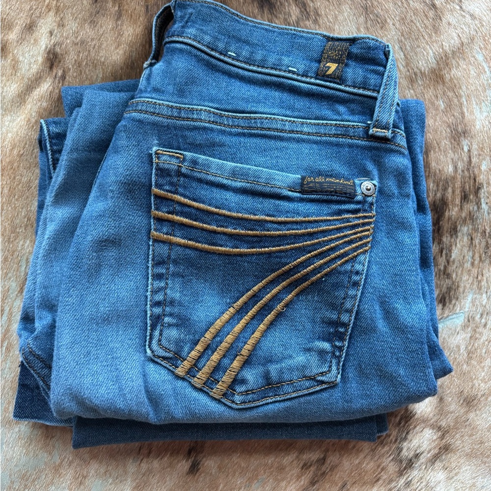 7 For All Mankind Blue Jeans with Gold Stitching